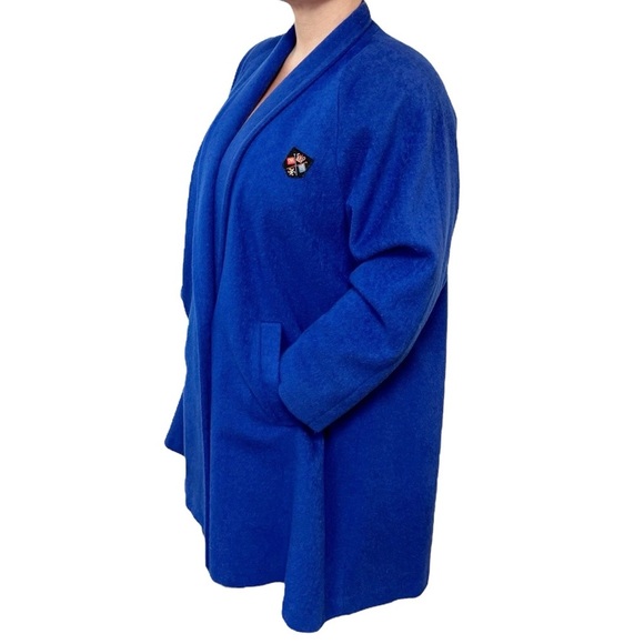 Vintage 70s Larry Levine Women Union Made ILGWU Blue Wool Crest Embroidered Coat - Picture 3 of 15
